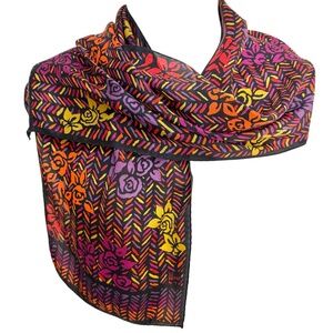 Vintage Honey Japan 100% Silk Floral & Chevron Print Scarf – 10" x 52"